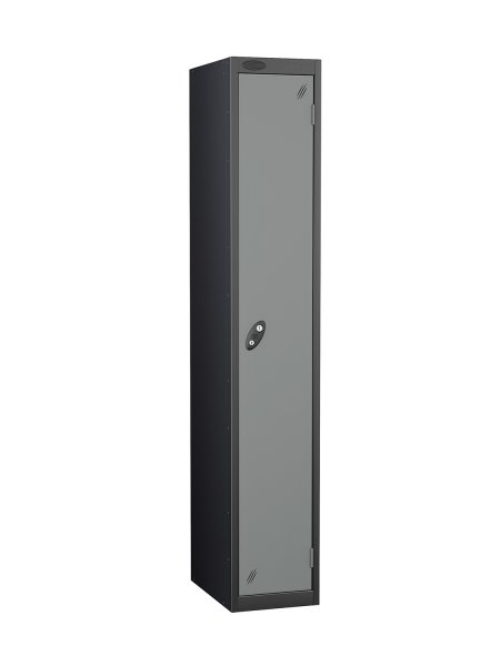 Single Metal Storage Locker | Single Door | 1780 x 380 x 380mm | Black Carcass | Silver Door | Cam Lock | Probe