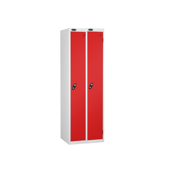 Nest of 2 Metal Storage Lockers | Single Door | 1780 x 380 x 380mm | White Carcass | Red Door | Cam Lock | Probe