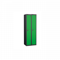 Nest of 2 Metal Storage Lockers | Single Door | 1780 x 380 x 380mm | Black Carcass | Green Door | Cam Lock | Probe