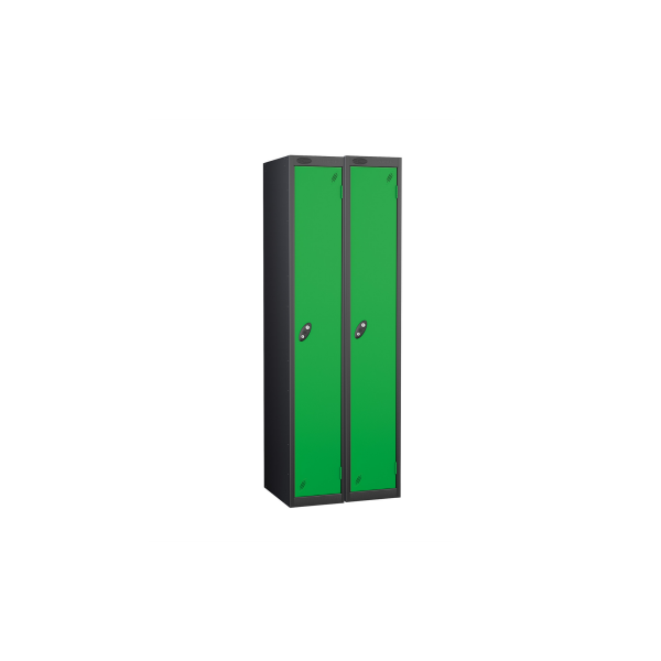 Nest of 2 Metal Storage Lockers | Single Door | 1780 x 380 x 380mm | Black Carcass | Green Door | Cam Lock | Probe