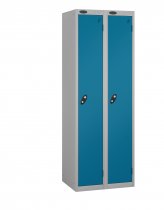 Nest of 2 Metal Storage Lockers | Single Door | 1780 x 380 x 380mm | Silver Carcass | Blue Door | Cam Lock | Probe