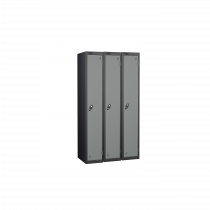 Nest of 3 Metal Storage Lockers | Single Door | 1780 x 380 x 380mm | Black Carcass | Silver Door | Cam Lock | Probe