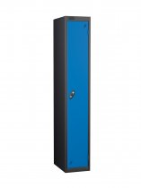 Single Metal Storage Locker | Single Door | 1780 x 460 x 460mm | Black Carcass | Blue Door | Hasp & Staple Lock | Probe