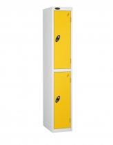 Single Metal Storage Locker | 2 Doors | 1780 x 305 x 305mm | White Carcass | Yellow Door | Cam Lock | Probe