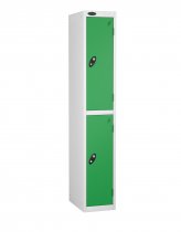 Single Metal Storage Locker | 2 Doors | 1780 x 305 x 305mm | White Carcass | Green Door | Cam Lock | Probe