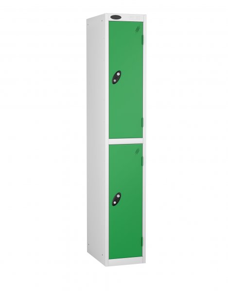 Single Metal Storage Locker | 2 Doors | 1780 x 305 x 305mm | White Carcass | Green Door | Cam Lock | Probe