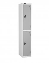 Single Metal Storage Locker | 2 Doors | 1780 x 305 x 305mm | White Carcass | Silver Door | Cam Lock | Probe