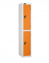 Single Metal Storage Locker | 2 Doors | 1780 x 305 x 305mm | White Carcass | Orange Door | Cam Lock | Probe