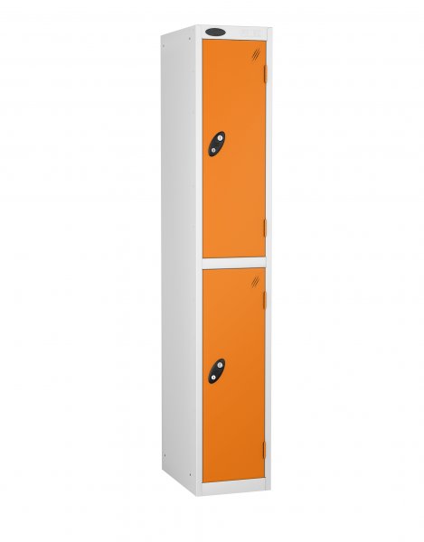 Single Metal Storage Locker | 2 Doors | 1780 x 305 x 305mm | White Carcass | Orange Door | Cam Lock | Probe