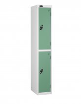 Single Metal Storage Locker | 2 Doors | 1780 x 305 x 305mm | White Carcass | Jade Door | Cam Lock | Probe