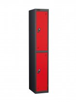 Single Metal Storage Locker | 2 Doors | 1780 x 305 x 305mm | Black Carcass | Red Door | Cam Lock | Probe