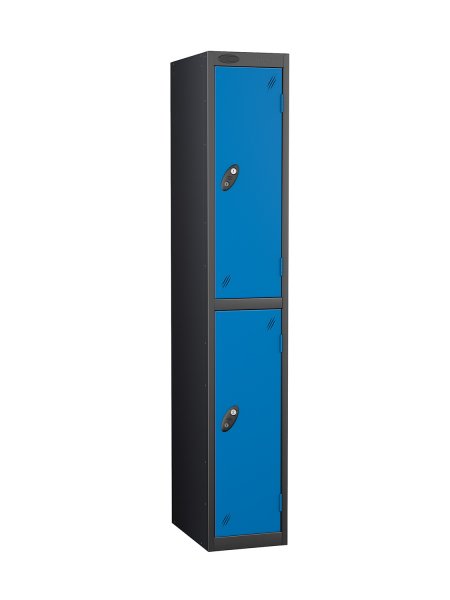 Single Metal Storage Locker | 2 Doors | 1780 x 305 x 305mm | Black Carcass | Blue Door | Cam Lock | Probe