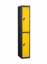 Single Metal Storage Locker | 2 Doors | 1780 x 305 x 305mm | Black Carcass | Yellow Door | Cam Lock | Probe