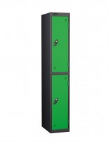 Single Metal Storage Locker | 2 Doors | 1780 x 305 x 305mm | Black Carcass | Green Door | Cam Lock | Probe