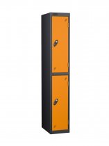 Single Metal Storage Locker | 2 Doors | 1780 x 305 x 305mm | Black Carcass | Orange Door | Cam Lock | Probe