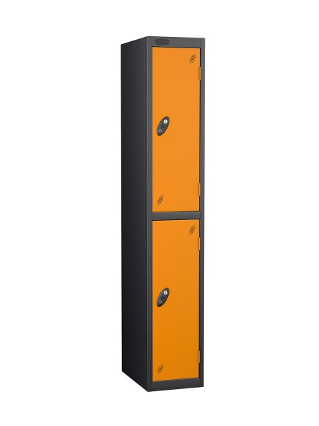 Single Metal Storage Locker | 2 Doors | 1780 x 305 x 305mm | Black Carcass | Orange Door | Cam Lock | Probe