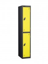 Single Metal Storage Locker | 2 Doors | 1780 x 305 x 305mm | Black Carcass | Lemon Door | Cam Lock | Probe