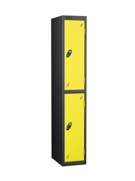 Single Metal Storage Locker | 2 Doors | 1780 x 305 x 305mm | Black Carcass | Lemon Door | Cam Lock | Probe