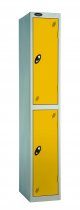 Single Metal Storage Locker | 2 Doors | 1780 x 305 x 305mm | Silver Carcass | Yellow Door | Cam Lock | Probe