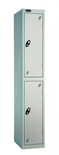 Single Metal Storage Locker | 2 Doors | 1780 x 305 x 305mm | Silver Carcass | Silver Door | Cam Lock | Probe