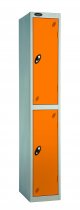 Single Metal Storage Locker | 2 Doors | 1780 x 305 x 305mm | Silver Carcass | Orange Door | Cam Lock | Probe