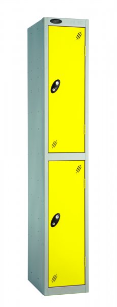 Single Metal Storage Locker | 2 Doors | 1780 x 305 x 305mm | Silver Carcass | Lemon Door | Cam Lock | Probe