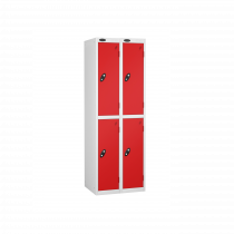 Nest of 2 Metal Storage Lockers | 2 Doors | 1780 x 305 x 305mm | White Carcass | Red Door | Cam Lock | Probe