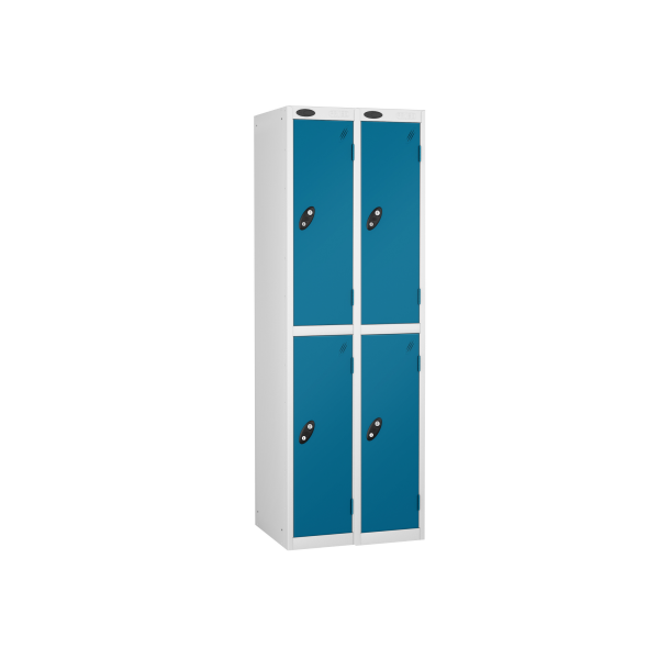 Nest of 2 Metal Storage Lockers | 2 Doors | 1780 x 305 x 305mm | White Carcass | Blue Door | Cam Lock | Probe