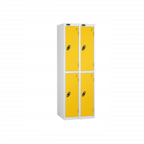 Nest of 2 Metal Storage Lockers | 2 Doors | 1780 x 305 x 305mm | White Carcass | Yellow Door | Cam Lock | Probe