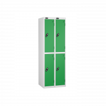 Nest of 2 Metal Storage Lockers | 2 Doors | 1780 x 305 x 305mm | White Carcass | Green Door | Cam Lock | Probe