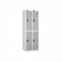 Nest of 2 Metal Storage Lockers | 2 Doors | 1780 x 305 x 305mm | White Carcass | Silver Door | Cam Lock | Probe