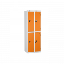 Nest of 2 Metal Storage Lockers | 2 Doors | 1780 x 305 x 305mm | White Carcass | Orange Door | Cam Lock | Probe