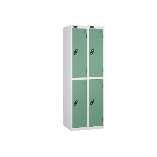 Nest of 2 Metal Storage Lockers | 2 Doors | 1780 x 305 x 305mm | White Carcass | Jade Door | Cam Lock | Probe