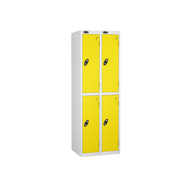 Nest of 2 Metal Storage Lockers | 2 Doors | 1780 x 305 x 305mm | White Carcass | Lemon Door | Cam Lock | Probe