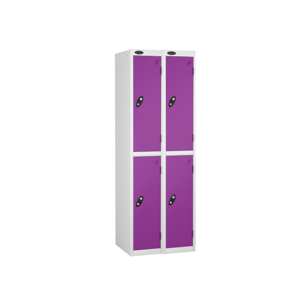 Nest of 2 Metal Storage Lockers | 2 Doors | 1780 x 305 x 305mm | White Carcass | Lilac Door | Cam Lock | Probe