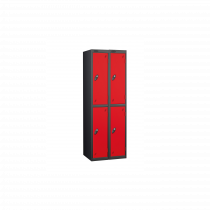 Nest of 2 Metal Storage Lockers | 2 Doors | 1780 x 305 x 305mm | Black Carcass | Red Door | Cam Lock | Probe