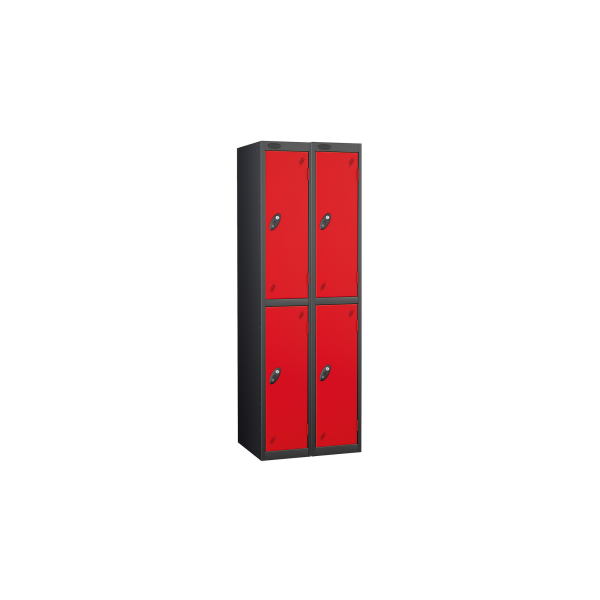 Nest of 2 Metal Storage Lockers | 2 Doors | 1780 x 305 x 305mm | Black Carcass | Red Door | Cam Lock | Probe