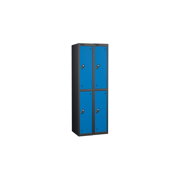 Nest of 2 Metal Storage Lockers | 2 Doors | 1780 x 305 x 305mm | Black Carcass | Blue Door | Cam Lock | Probe