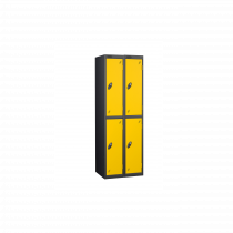 Nest of 2 Metal Storage Lockers | 2 Doors | 1780 x 305 x 305mm | Black Carcass | Yellow Door | Cam Lock | Probe