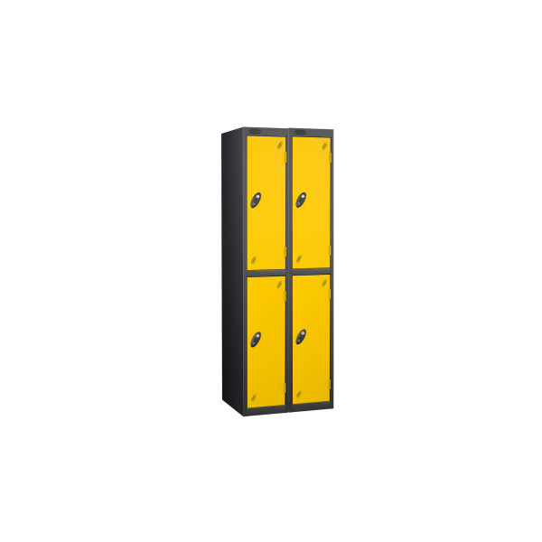 Nest of 2 Metal Storage Lockers | 2 Doors | 1780 x 305 x 305mm | Black Carcass | Yellow Door | Cam Lock | Probe