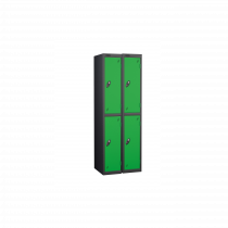 Nest of 2 Metal Storage Lockers | 2 Doors | 1780 x 305 x 305mm | Black Carcass | Green Door | Cam Lock | Probe