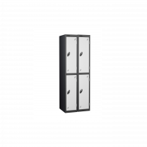 Nest of 2 Metal Storage Lockers | 2 Doors | 1780 x 305 x 305mm | Black Carcass | White Door | Cam Lock | Probe