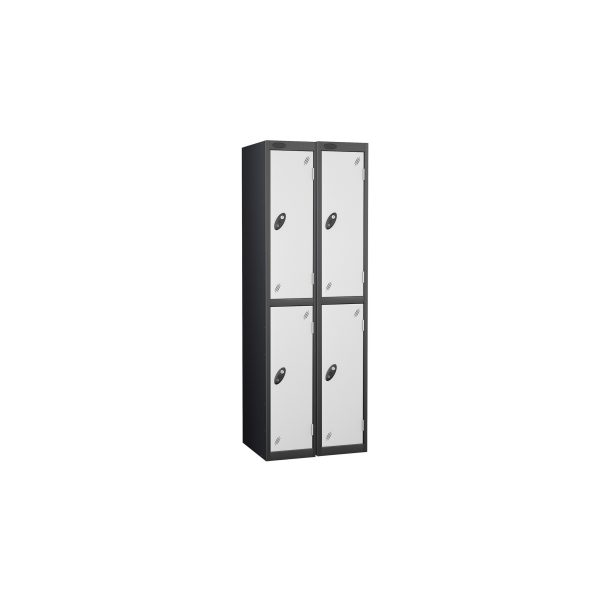 Nest of 2 Metal Storage Lockers | 2 Doors | 1780 x 305 x 305mm | Black Carcass | White Door | Cam Lock | Probe