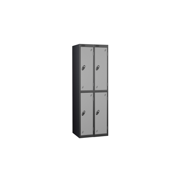 Nest of 2 Metal Storage Lockers | 2 Doors | 1780 x 305 x 305mm | Black Carcass | Silver Door | Cam Lock | Probe