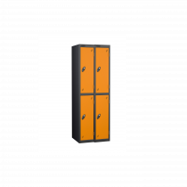 Nest of 2 Metal Storage Lockers | 2 Doors | 1780 x 305 x 305mm | Black Carcass | Orange Door | Cam Lock | Probe