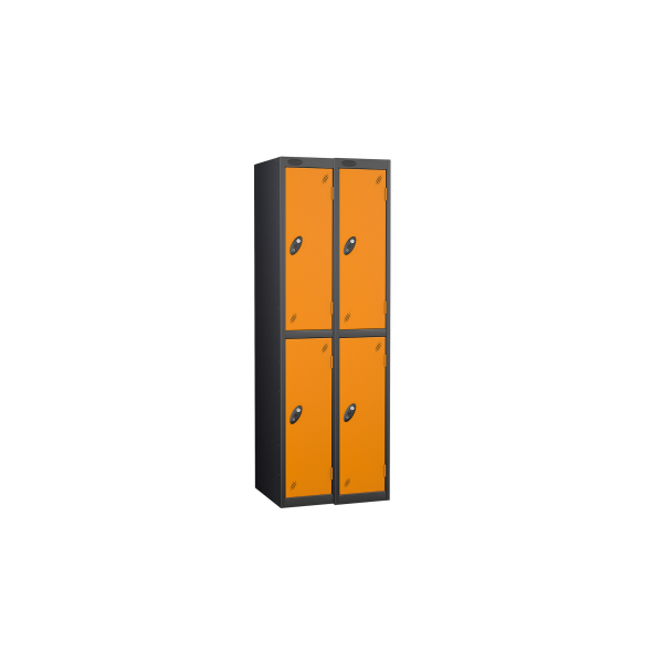 Nest of 2 Metal Storage Lockers | 2 Doors | 1780 x 305 x 305mm | Black Carcass | Orange Door | Cam Lock | Probe