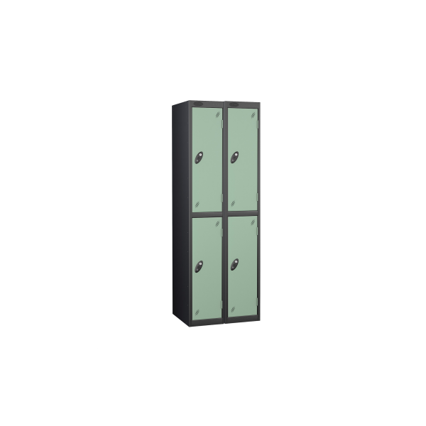 Nest of 2 Metal Storage Lockers | 2 Doors | 1780 x 305 x 305mm | Black Carcass | Jade Door | Cam Lock | Probe