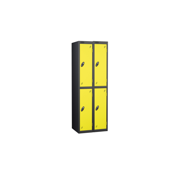 Nest of 2 Metal Storage Lockers | 2 Doors | 1780 x 305 x 305mm | Black Carcass | Lemon Door | Cam Lock | Probe