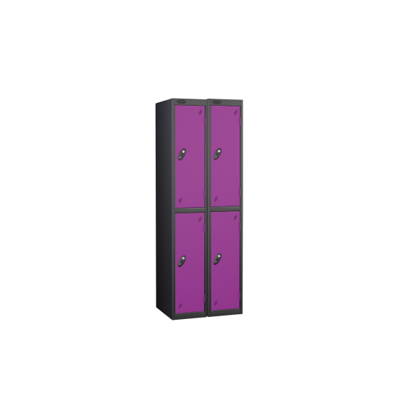 Nest of 2 Metal Storage Lockers | 2 Doors | 1780 x 305 x 305mm | Black Carcass | Lilac Door | Cam Lock | Probe