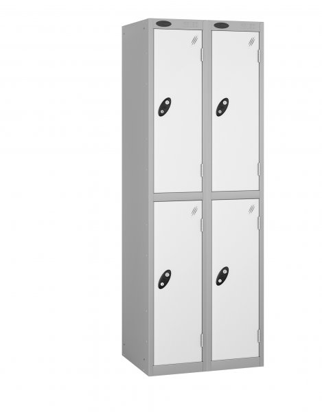 Nest of 2 Metal Storage Lockers | 2 Doors | 1780 x 305 x 305mm | Silver Carcass | White Door | Cam Lock | Probe